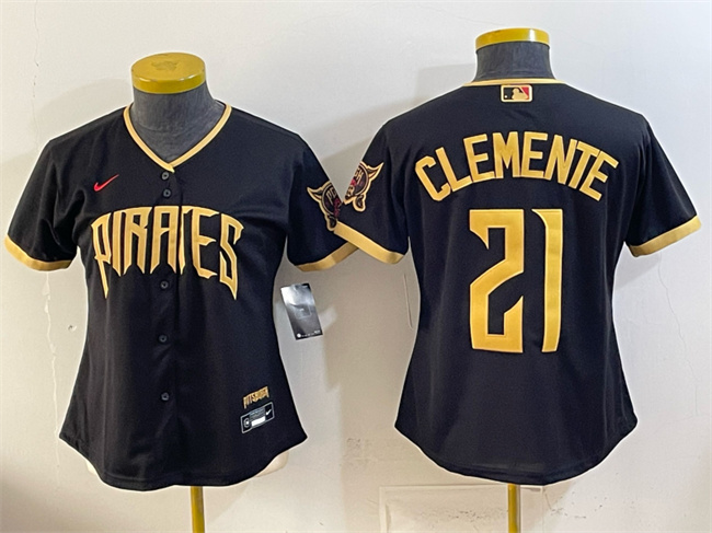 Women's Pittsburgh Pirates #21 Roberto Clemente Black 2026 City Connect Stadium Stitched Baseball Jersey(Run Small)
